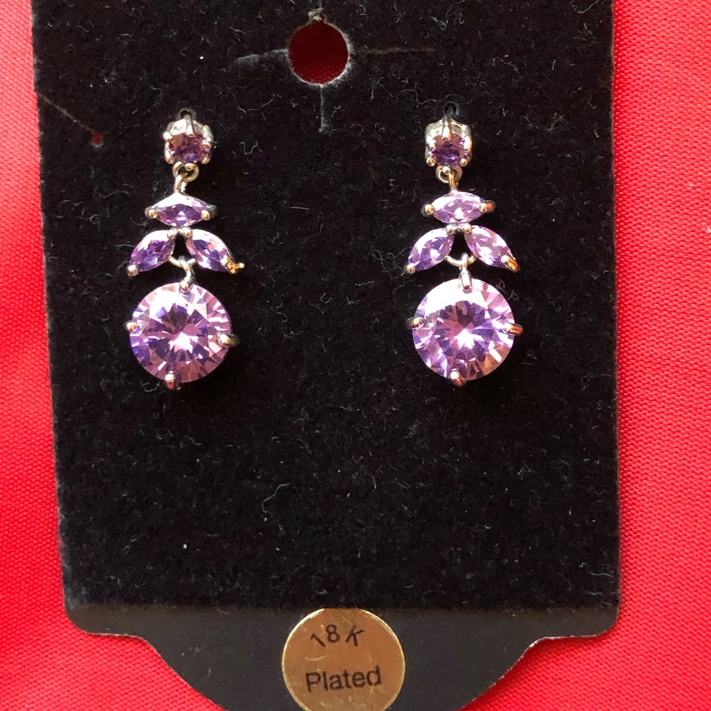 Zircon purple dangle rose earrings